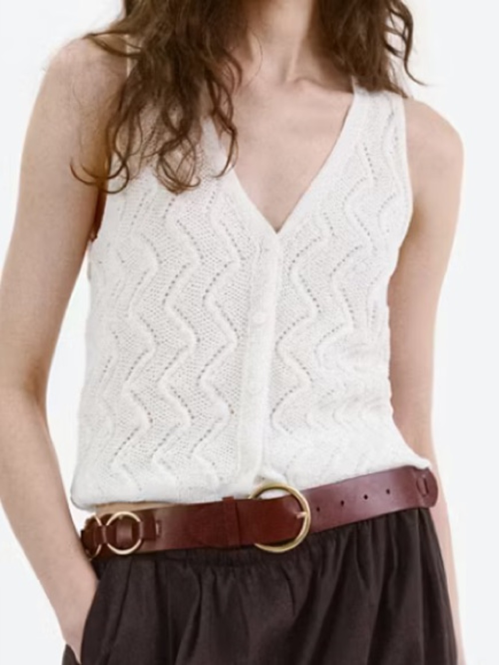 Mango White V-Neck Button-Front Knit Sweater Vest OPEN-KNIT V-NECK VEST 9065 - Picture 5 of 5